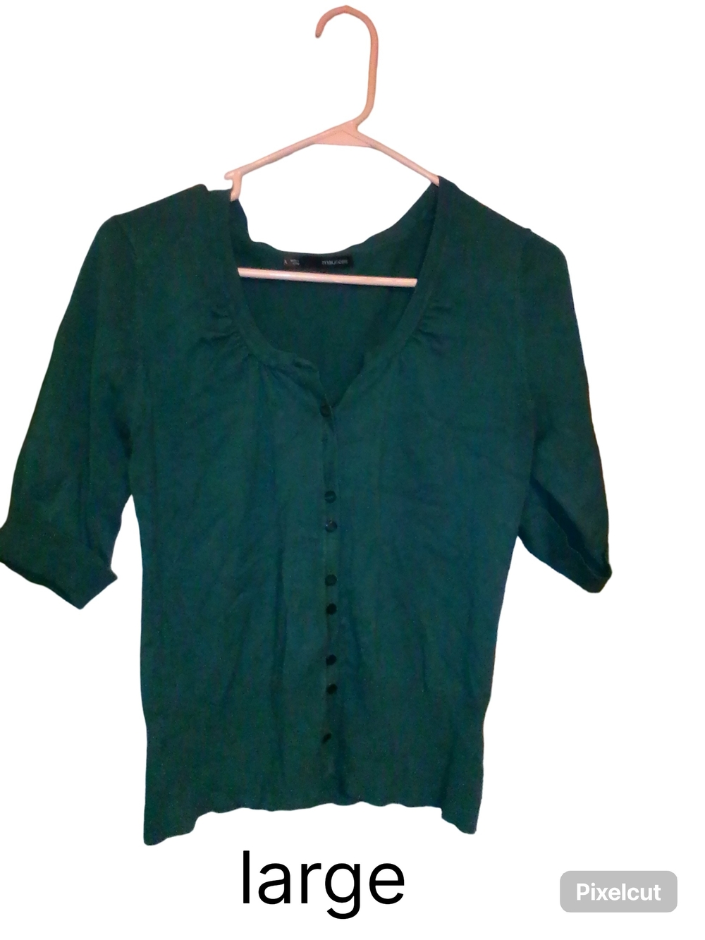 Women's Dark Green Scoop Neck Button-Front Blouse